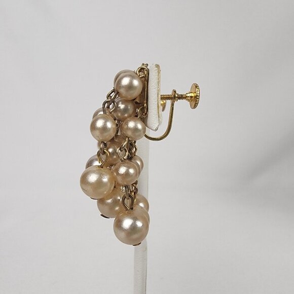 Vintage Cream Faux Pearl Cluster Beaded Earrings - Picture 3 of 6